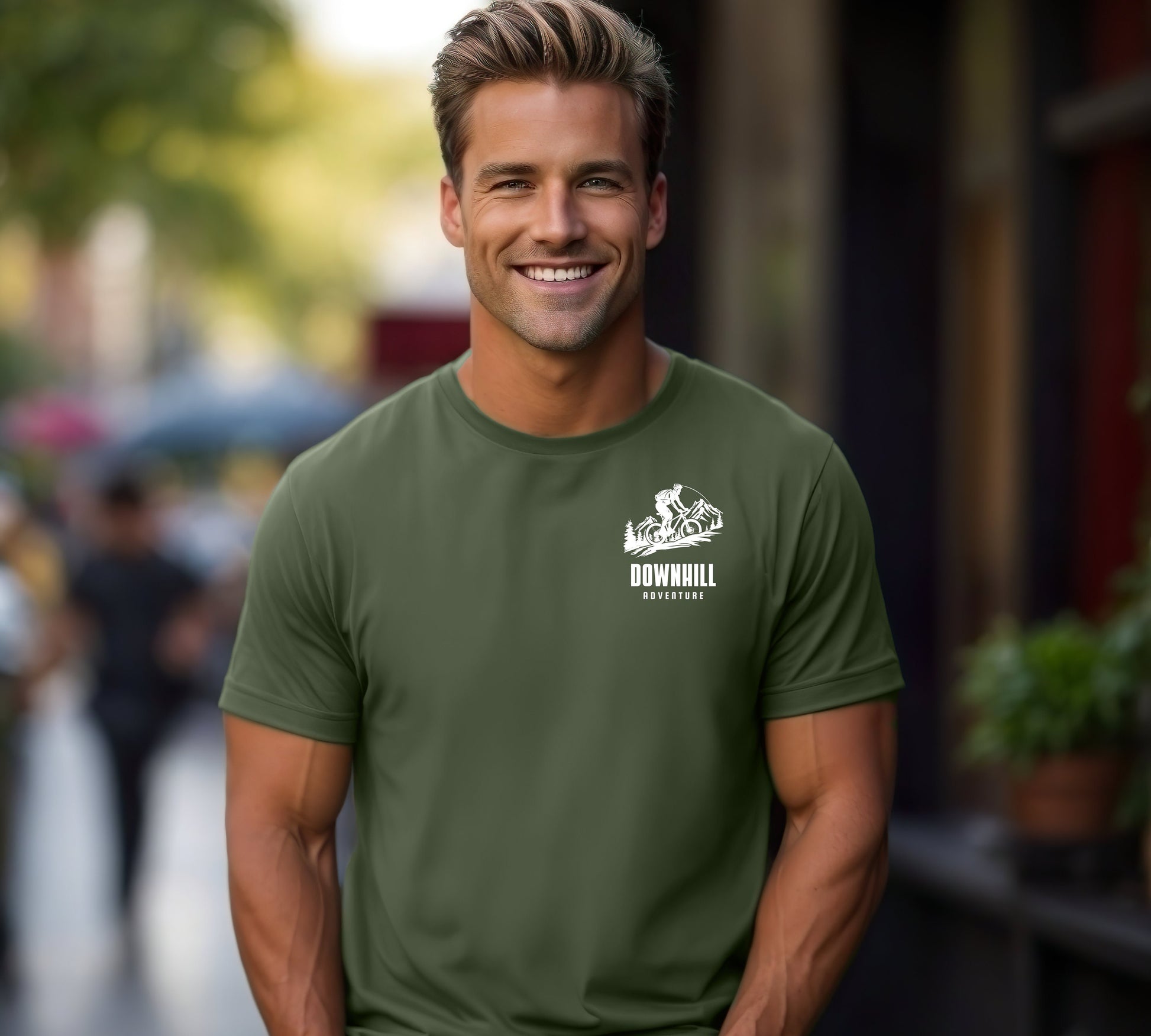 Biking, Bike, Mountains, Natur, Reisen, Camping, Van-Life, Geschenk, minimalistisch, T-Shirt